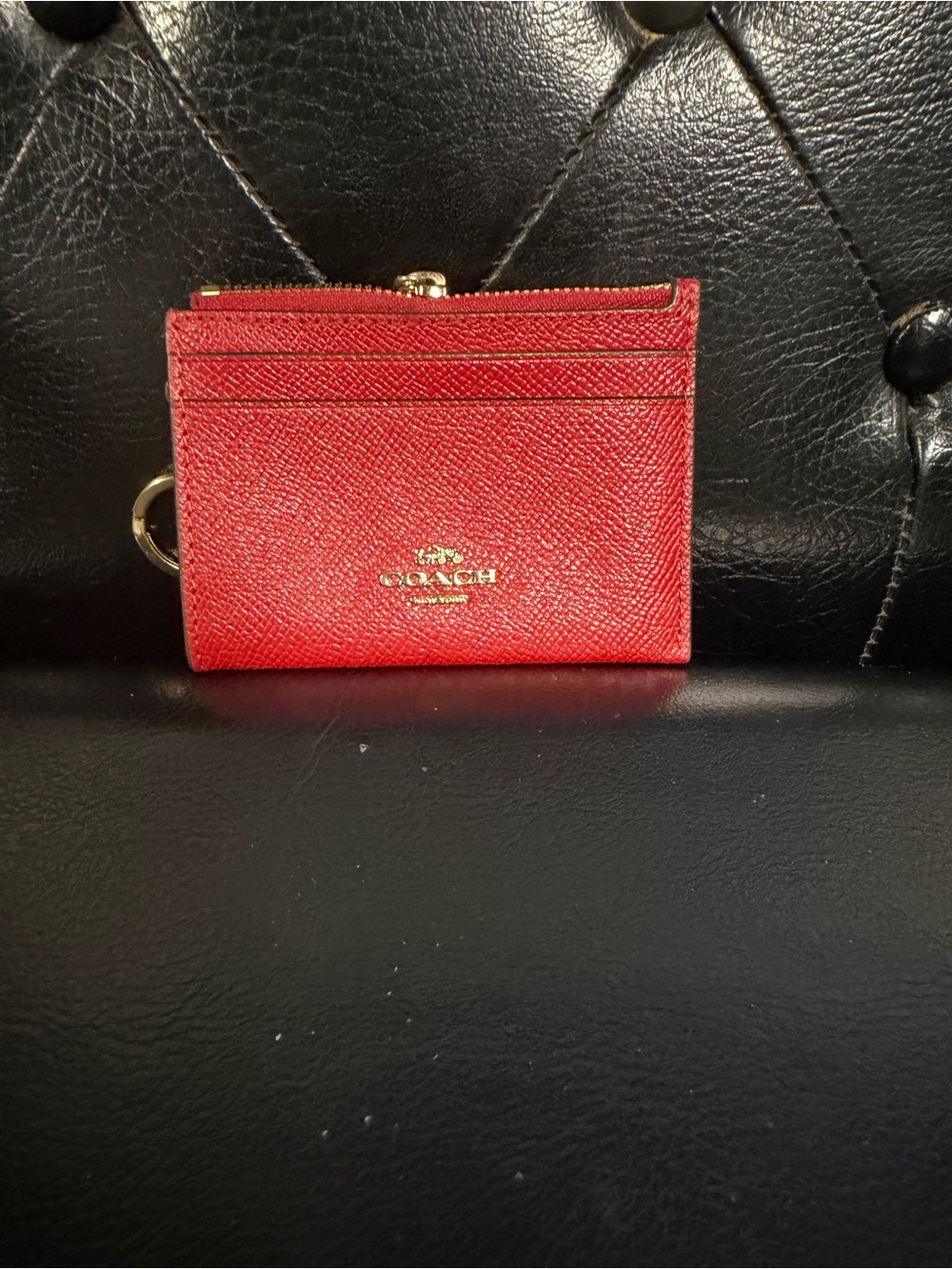 Coach Red Leather Card Wallet with Clear ID Window